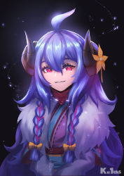 Rule 34 | 1girl, absurdres, ahoge, alternate hair color, alternate hairstyle, bow, braid, curled horns, flower, fur (clothing), hair between eyes, hair flower, hair ornament, hair ribbon, highres, horns, japanese clothes, kimono, kindred (league of legends), ku1ths, lamb (league of legends), league of legends, long hair, long sleeves, looking at viewer, official alternate costume, official alternate hairstyle, open mouth, pink kimono, purple hair, red eyes, ribbon, side braid, smile, solo, spirit blossom kindred, twin braids, twintails, white fur, yellow bow