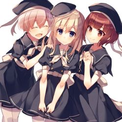 Rule 34 | 10s, 3:, 3girls, :d, ^ ^, alternate costume, bad id, bad twitter id, beret, blonde hair, blue eyes, brown eyes, brown hair, closed eyes, covering privates, covering crotch, dress, closed eyes, girl sandwich, hand on another&#039;s shoulder, hat, kantai collection, kureaki (exit), long hair, multiple girls, open mouth, sailor dress, sandwiched, short hair, silver hair, smile, u-511 (kancolle), z1 leberecht maass (kancolle), z3 max schultz (kancolle)