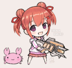 Rule 34 | 1girl, :d, animal, apex legends, bad id, bad pixiv id, brown hair, capriccio, chibi, commentary request, copyright request, crab, dated, double bun, full body, gun, hair between eyes, hair bun, hair ornament, hair ribbon, hairclip, holding, holding gun, holding weapon, indie virtual youtuber, jacket, long sleeves, looking at viewer, open mouth, pink footwear, pleated skirt, purple eyes, red ribbon, red skirt, ribbon, shoes, sidelocks, signature, skirt, smile, solo, standing, twintails, virtual youtuber, weapon, white jacket