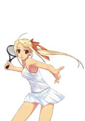 Rule 34 | 1girl, absurdres, blonde hair, f-ism, highres, murakami suigun, original, racket, red eyes, solo, tennis, tennis dress, tennis racket