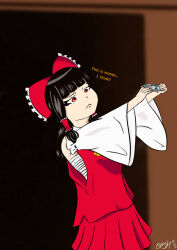 Rule 34 | 1girl, afghan afghani, afghanistan, confused, english text, hakurei reimu, holding, holding money, japanese clothes, miko, money, one1pixel1jump1man, procreate (medium), touhou