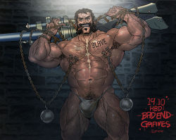 Rule 34 | 1boy, abs, arm hair, armpit hair, armpits, bara, biceps, bikini briefs, bulge, carrying over shoulder, chain, chest hair, cigarette, dark-skinned male, dark skin, facial hair, feet out of frame, graves (league of legends), grey male underwear, grin, hairy, large pectorals, league of legends, male focus, male pubic hair, male underwear, mature male, muscular, muscular male, mustache, navel, navel hair, nipple piercing, nipples, old, old man, over shoulder, pectorals, piercing, pubic hair, rybiok, see-through, short hair, smile, smoking, solo, spotlight, stomach, stubble, sweat, thick thighs, thighs, torn underwear, underwear, underwear only, veins, weapon, weapon over shoulder, wet, wet clothes, wet male underwear, wrinkled skin