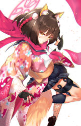 Rule 34 | 1girl, absurdres, animal ears, blue archive, blush, breasts, brown hair, halo, highres, izuna (blue archive), just-moikin, kitsune, looking at viewer, medium hair, pink scarf, scarf, school uniform, sleeveless, solo, tail, thighs