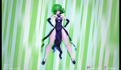 Rule 34 | 1girl, 3d, alternate costume, armpits, bare shoulders, black dress, blush, breasts, bridal gauntlets, cleavage cutout, clothing cutout, curly hair, dress, floating, full body, green eyes, green hair, hands on own hips, highres, legs, looking at viewer, medium breasts, navel, one-punch man, short hair, solo, tatsumaki, thick thighs, thighs, zy0n7