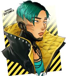 Rule 34 | 1boy, animification, apex legends, black hair, black jacket, blue shirt, brown eyes, crypto (apex legends), expressionless, goranshin, green hair, highres, jacket, jewelry, kernel panic crypro, kernel panic crypto, looking ahead, male focus, multicolored hair, necklace, official alternate costume, portrait, shirt, solo, undercut