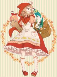 Rule 34 | 1girl, ahoge, animal hands, apron, bad id, bad pixiv id, basket, blonde hair, bomb, bottle, bow, bread, brown eyes, cape, energy gun, explosive, flower, food, gloves, grimm&#039;s fairy tales, hood, little red riding hood, little red riding hood (grimm), mary janes, paw gloves, petticoat, pigeon-toed, princess royale, puffy short sleeves, puffy sleeves, ray gun, sazinizas, shoes, short sleeves, single glove, socks, solo, star-shaped pupils, star (symbol), symbol-shaped pupils, weapon, wine bottle