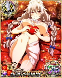 Rule 34 | 1girl, braid, card (medium), character name, chess piece, grayfia lucifuge, grey hair, high school dxd, high school dxd hero, long hair, maid headdress, official art, queen (chess), red eyes, solo, trading card