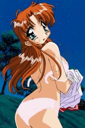 Rule 34 | 1990s (style), 1girl, amatsuka seina, bra, bra pull, breasts, brown hair, clothes pull, gals panic s2, green eyes, kaneko seisakusho, komirin, lace, lace-trimmed bra, lace-trimmed panties, lace trim, long hair, looking back, medium breasts, mountain, non-web source, official art, on grass, panties, pink bra, pink panties, red sailor collar, retro artstyle, sailor, sailor collar, scarf, skirt, skirt pull, sky, star (sky), starry sky, underwear, vs mahjong otome ryouran, yellow scarf