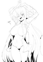 Rule 34 | 1girl, blush, breasts, greyscale, large breasts, long hair, monochrome, open mouth, panties, solo, stormcow, suggestive, underwear, very long hair