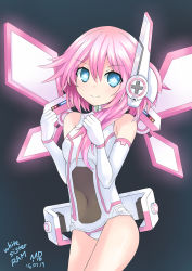 Rule 34 | 10s, 1girl, bad id, bad pixiv id, bare shoulders, elbow gloves, gloves, highres, long hair, looking at viewer, neptune (series), pink hair, power symbol, power symbol-shaped pupils, purerin, ram (neptunia), smile, solo, symbol-shaped pupils, white sister ram, wings