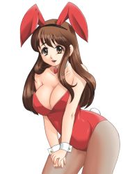 Rule 34 | 00s, animal ears, arisaka chihiro, asahina mikuru, bad id, bad pixiv id, bow, bowtie, breasts, breasts squeezed together, brown eyes, brown hair, brown pantyhose, cleavage, detached collar, fake animal ears, large breasts, leotard, long hair, pantyhose, playboy bunny, rabbit ears, rabbit tail, red bow, red bowtie, solo, suzumiya haruhi no yuuutsu, tail