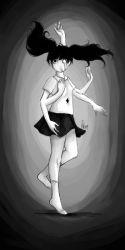 Rule 34 | black hair, extra arms, monochrome, monoko, multiple hands, no shoes, twintails, yume nikki