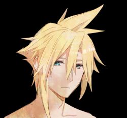 Rule 34 | 1boy, animated, animated gif, aqua eyes, asymmetrical hair, black background, blonde hair, cloud strife, crying, closed eyes, final fantasy, final fantasy vii, hair between eyes, krudears, looking to the side, male focus, portrait, short hair, solo, spiked hair, square enix, teardrop, tears, topless male