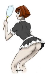 Rule 34 | android, ass, black dress, cleaning, dress, hairband, maid, no panties, r dorothy wayneright, red hair, the big o, upskirt