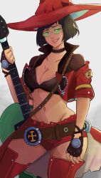 Rule 34 | 1girl, absurdres, belly, belt, breasts, cleavage, drawing, green-tinted eyewear, guilty gear, guilty gear strive, guitar, hat, highres, i-no, instrument, large breasts, mature female, medium breasts, shadowcero, short hair, solo, sunglasses, thighs, tinted eyewear, witch hat