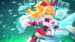Rule 34 | 1girl, blonde hair, call (mighty no. 9), female focus, highres, long hair, mighty no. 9, skirt, solo