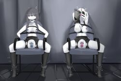 Rule 34 | 2girls, absurdres, arms behind back, ball gag, bdsm, blindfold, bondage, bound, bound legs, chair, clitoral stimulation, clitoris vibrator, crotch cutout, defeat, egg vibrator, gag, gagged, grabbing, grabbing another&#039;s breast, groping, highres, indoors, inoue takina, kneehighs, lycoris recoil, multiple girls, nipple stimulation, nipples, nishikigi chisato, nose hook, object insertion, restrained, sex toy, sitting, socks, spread legs, tape, topless, topless female, vaginal, vaginal object insertion, vibrating dildo, vibrator, vibrator on clitoris, vibrator on nipple, xsilentho