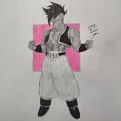 Rule 34 | 1boy, abs, anger vein, angry, biceps, black eyes, black hair, dragon ball, dragon ball gt, highres, looking afar, muscular, muscular male, serious, sketch, solo, tagme, uub, veins