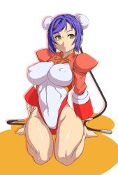 Rule 34 | 1girl, android, aq interactive, arcana heart, arcana heart 3, atlus, attp, bad id, bad pixiv id, barefoot, blue hair, breasts, bun cover, cable, chinese clothes, covered erect nipples, curvy, double bun, examu, hair ornament, hairclip, highleg, highleg leotard, highres, hip focus, impossible clothes, large breasts, leotard, mei-fang, shrug (clothing), solo, thick thighs, thighs, wide hips, yellow eyes