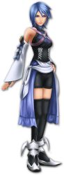 Rule 34 | 1girl, 3d, aqua (kingdom hearts), bike shorts, blue eyes, blue hair, detached sleeves, female focus, fingerless gloves, gloves, highres, kingdom hearts, kingdom hearts birth by sleep, matching hair/eyes, official art, shorts, solo, thighhighs, third-party source, transparent background
