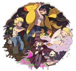 Rule 34 | 2015, 2boys, 2girls, ame (ame025), ash ketchum, bandages, blonde hair, blue eyes, bonnie (pokemon), book, brother and sister, brown eyes, bunnelby, candy, chain, clemont (pokemon), cloud, commentary request, creatures (company), dated, dedenne, dirt, fang, food, game freak, gen 1 pokemon, gen 6 pokemon, glasses, gloves, goomy, green hair, halloween, halloween costume, happy halloween, hat, lollipop, multiple boys, multiple girls, nintendo, open mouth, pancham, pants, pikachu, pokemon, pokemon (anime), pokemon (creature), pokemon xy (anime), ribbon, serena (pokemon), shirt, shoes, short hair, shovel, siblings, standing, star (symbol), stitches, sweatdrop, tombstone, tongue, vial, wand, witch hat