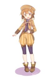 Rule 34 | 1boy, animal ears, beret, blush, boots, brown hair, dog boy, dog ears, full body, hat, highres, kyuuri (miyako), male focus, open mouth, pop-up story, short hair, simple background, smile, solo, tail, twitter username, white background, yuuri lessen