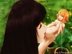 Rule 34 | 2girls, breasts, cunnilingus, fairy, mini person, minigirl, multiple girls, nude, oral, original, pussy, red hair, size difference, toweringman, watermark, yuri