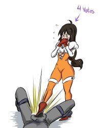 1girl ball_busting blush bodysuit crotch_stomping final_fantasy garnet_til_alexandros_xvii ocigart orange_bodysuit stomping stomping,