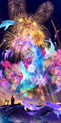 Rule 34 | 1girl, 2023, aerial fireworks, animal, commentary request, fireworks, happy new year, highres, japanese clothes, kimono, makoron117117, mask, new year, original, rabbit, rabbit mask, scenery, solo, temple gate, torii, whale