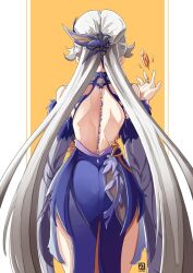 Rule 34 | 1girl, automatic giraffe, back, blue dress, dress, genshin impact, ningguang (genshin impact), ningguang (orchid&#039;s evening gown) (genshin impact), white hair
