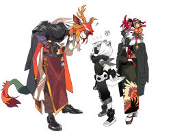 Rule 34 | 1boy, 2girls, animal ears, arknights, artist request, blocking, bodyguard, chinese clothes, corrupted metadata, ferret ears, ferret girl, ferret tail, furry, furry female, furry male, height difference, horns, husband and wife, japanese clothes, kimono, laughing, mask, mouth mask, multiple girls, ninja, ninja mask, okobo, princess fumizuki (arknights), sandals, shirayuki (arknights), shoes, sweatdrop, tail, weasel ears, weasel tail, wei yenwu (arknights)