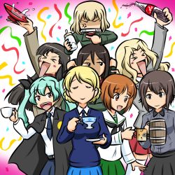 Rule 34 | &gt; &lt;, 6+girls, :d, > <, anchovy (girls und panzer), anger vein, angry, animal print, anzio school uniform, arm up, bear print, beer mug, birthday, black cape, black neckwear, black ribbon, black skirt, blazer, blonde hair, blouse, blue skirt, blue sweater, bob cut, boko (girls und panzer), bottle, braid, brown eyes, brown hair, cape, carrying, closed eyes, closed mouth, coca-cola, coffee cup, coffee mug, confetti, cup, darjeeling (girls und panzer), disposable cup, dress shirt, drill hair, facing viewer, frown, girls und panzer, green hair, green jacket, green skirt, grey jacket, grey shirt, grimace, hair intakes, hair ribbon, holding, holding bottle, holding cup, holding saucer, jacket, katyusha (girls und panzer), kay (girls und panzer), kogane (staygold), kuromorimine school uniform, long hair, long sleeves, looking at another, lowres, miniskirt, mug, multiple girls, neckerchief, necktie, nishi kinuyo, nishizumi maho, nishizumi miho, nonna (girls und panzer), odd one out, ooarai school uniform, open mouth, pleated skirt, pravda school uniform, red eyes, red shirt, red skirt, ribbon, sailor collar, sakazuki, saucer, saunders school uniform, school uniform, serafuku, shirt, short hair, shoulder carry, siblings, sisters, skirt, smile, soda bottle, spilling, st. gloriana&#039;s school uniform, standing, streamers, sweater, teacup, thighhighs, turtleneck, twin braids, twin drills, twintails, v-neck, white legwear, white sailor collar, white shirt, wing collar, xd