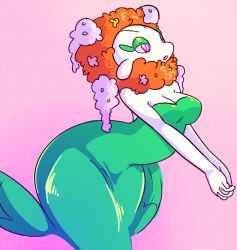 Rule 34 | 1girl, bad id, breasts, cleavage, creatures (company), florges, florges (red flower), game freak, gen 6 pokemon, interlocked fingers, lamm-flaum, large breasts, nintendo, pink background, pokemon, purple eyes, solo, thick thighs, thighs, wide hips
