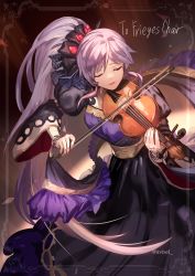 Rule 34 | 1girl, alternate costume, artist name, commission, commissioner upload, dress, closed eyes, fire emblem, fire emblem: genealogy of the holy war, fire emblem heroes, hair ornament, hair ribbon, highres, instrument, ishtar (fire emblem), long hair, long sleeves, music, nintendo, official alternate costume, phima, playing instrument, purple hair, ribbon, skeb commission, smile, violin, watermark