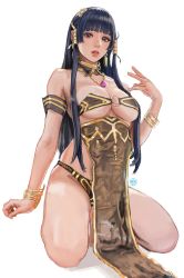 Rule 34 | 1girl, absurdres, black hair, blunt bangs, breasts, dead or alive, highres, large breasts, long hair, nyotengu, shiren (ourboy83), simple background, solo, tecmo, white background