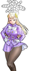 Rule 34 | 1girl, bad id, bad pixiv id, capcom, capcom fighting jam, double bun, gloves, hairpods, hands on own hips, hip focus, ingrid (capcom), legs, long hair, miniskirt, okyou, pantyhose, red eyes, skirt, solo, street fighter, thick thighs, thighs, white hair, wide hips
