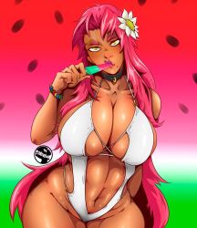 Rule 34 | breasts, dark skin, huge breasts, ingrid (taimanin asagi), pink hair, swimsuit, taimanin (series), taimanin asagi kessen arena