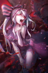 Rule 34 | 1girl, absurdres, fangs, female focus, fingernails, glowing, glowing eyes, highres, long fingernails, long hair, looking at viewer, nail polish, naughty face, open mouth, overlord (maruyama), pink nails, red eyes, saliva, shalltear bloodfallen, sharp fingernails, solo, tongue, tongue out, vampire, xi shui fang
