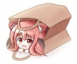 Rule 34 | 1girl, animal ears, bad id, bad pixiv id, bag, cat ears, cat girl, chibi, embodiment of scarlet devil, female focus, head wings, in container, koakuma, simple background, solo, touhou, uruc, white background, wings