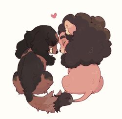 Rule 34 | animal, animal focus, animalization, brown fur, closed eyes, connie maheswaran, dog, forehead-to-forehead, from behind, full body, grin, heads together, heart, highres, hua hua de meme, lion, red fur, smile, steven quartz universe, steven universe, touching tail, white background