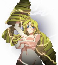 Rule 34 | 1girl, angry, blonde hair, blue eyes, blush, breast hold, breasts, covering privates, covering breasts, drill, drill hair, huge breasts, ladies versus butlers!, large breasts, long hair, nude, nude cover, parody, sernia iori flameheart, solo, tears, touryou