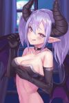 Rule 34 | 1girl, ahoge, animated, bare shoulders, black choker, black gloves, blush, breast lift, breasts, choker, cleavage, closed eyes, collarbone, covered erect nipples, curtains, demon girl, demon horns, demon wings, elbow gloves, fang, fellatio gesture, full moon, gloves, hair between eyes, handjob gesture, heart, heart-shaped pupils, heart o-ring, horns, indoors, jagaimo (kkamja), long hair, looking at viewer, lowres, medium breasts, moon, naughty face, night, original, pointy ears, purple eyes, purple hair, purple wings, saliva, solo, strapless, symbol-shaped pupils, tongue, tongue out, tube top, twintails, upper body, video, window, wings