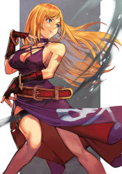 Rule 34 | 1girl, arm tattoo, arms up, bangle, belt, blonde hair, blue eyes, box, bracelet, breasts, choker, cleavage, dress, earrings, fatal fury, fingerless gloves, flower tattoo, from above, garou: mark of the wolves, gloves, high heels, holding, holding clothes, hoop earrings, hungry clicker, jenet behrn, jewelry, jolly roger, large breasts, lips, long dress, long hair, looking at viewer, loose belt, one eye closed, purple choker, purple dress, red belt, red gloves, skull print, snk, solo, tattoo, the king of fighters, the king of fighters xv, thigh strap, thighs, wind, wind lift