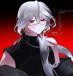 Rule 34 | 1boy, a date with death, bare shoulders, bishounen, casper (a date with death), gloves, highres, long hair, male focus, moonplls, red eyes, simple background, sleeveless, solo, sweat, upper body, white hair