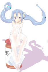 Rule 34 | 1girl, blue hair, breasts, chaos angels, chaosangels, hair ornament, hairclip, jellyfish, mini person, minigirl, nipples, purple eyes, see-through, shadow, small breasts, solo, twintails