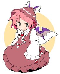 Rule 34 | 1girl, animal ears, bird ears, bird wings, blush, brown dress, brown hat, closed mouth, collared shirt, dress, earrings, frilled sleeves, frills, grey eyes, hat, ini (inunabe00), jewelry, mystia lorelei, pink hair, shirt, short hair, single earring, sleeve garter, sleeves past fingers, sleeves past wrists, solo, touhou, white shirt, white wings, winged hat, wings