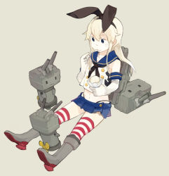 Rule 34 | 10s, 1girl, :3, blonde hair, blue eyes, boots, bow, elbow gloves, food, glider (artist), gloves, grey footwear, hair bow, hair ribbon, ice cream, kantai collection, long hair, neck ribbon, personification, rensouhou-chan, ribbon, sailor collar, shimakaze (kancolle), simple background, sitting, skirt, smile, spoon, striped clothes, striped thighhighs, thighhighs, zettai ryouiki, | |