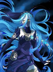 Rule 34 | 1girl, azura (fire emblem), blue hair, covered mouth, detached sleeves, fire emblem, fire emblem fates, highres, jewelry, long hair, looking at viewer, necklace, nintendo, solo, tempenite, yellow eyes