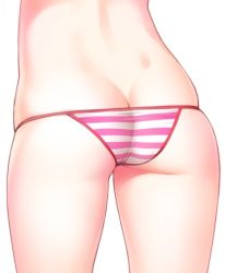 Rule 34 | 10s, 1girl, ass, ass focus, back, bad id, bad twitter id, bikini, butt crack, commentary request, dimples of venus, eromanga sensei, from behind, kanzaki muyu, lower body, simple background, skindentation, solo, striped bikini, striped bikini bottom, striped clothes, swimsuit, thighs, white background, yamada elf