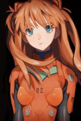 Rule 34 | 1girl, 4zw89qkqagggcf7, blue eyes, bodysuit, breasts, brown hair, floating hair, hair between eyes, highres, interface headset, lips, long hair, looking at viewer, medium breasts, neon genesis evangelion, pilot suit, plugsuit, red bodysuit, red headwear, shiny clothes, simple background, solo, souryuu asuka langley, standing, twintails, two side up, very long hair